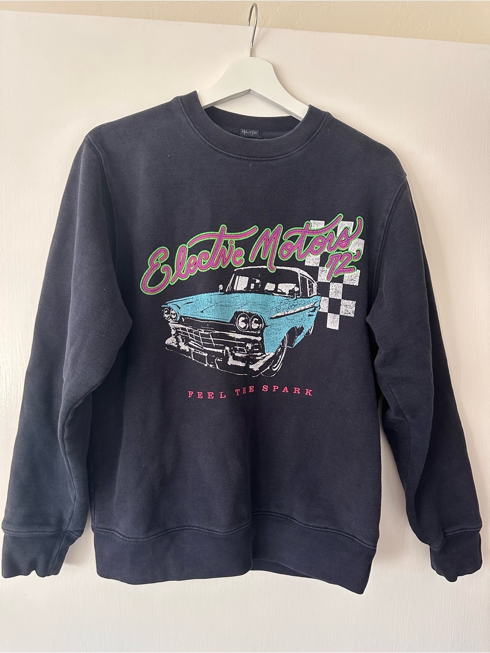 Brandy Melville Black 'Electric Motors' Graphic Crewneck with Teal Car